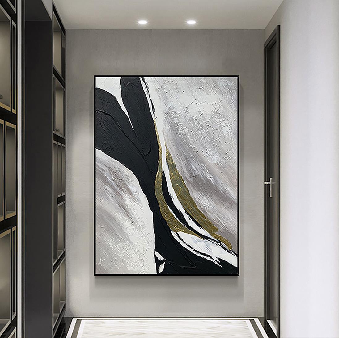 Cuadro minimalista en blanco y negro abstracto 05 Pintura al óleo